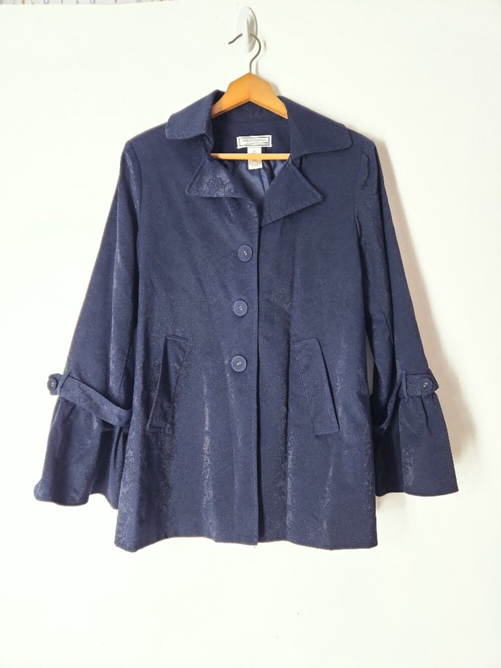 Simonton Says deep blue shimmering paisley textured lightweight jacket coat M